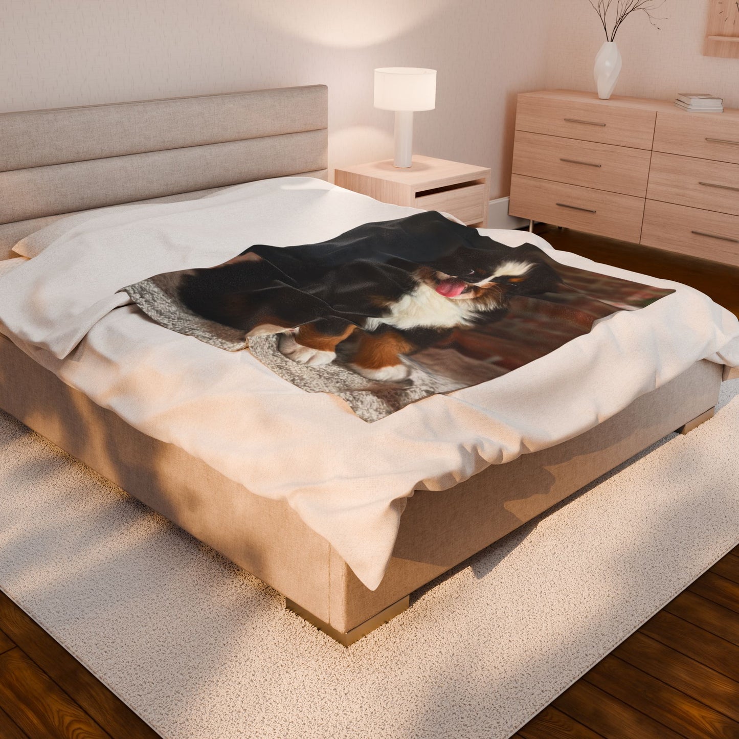 Plush Blanket showcasing "George" the Bernese Mountain Puppy, in real life!