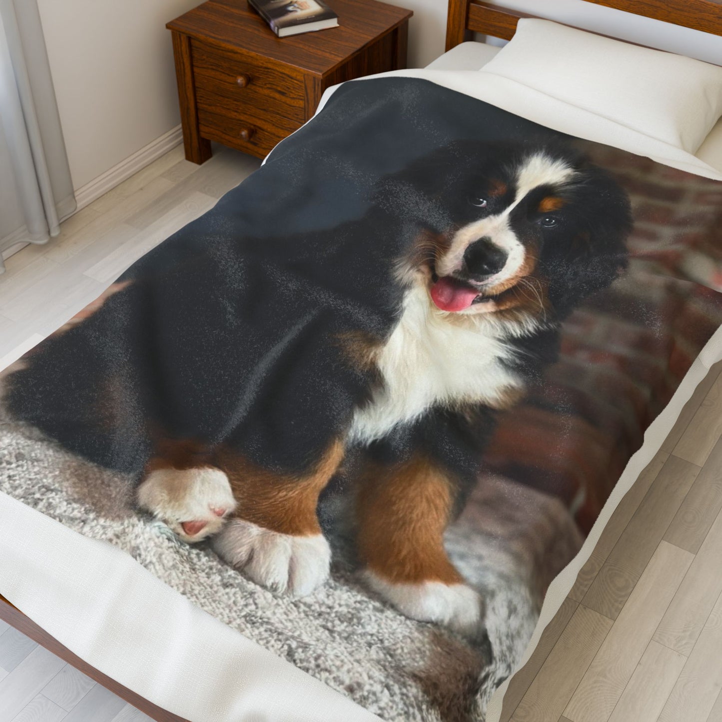 Plush Blanket showcasing "George" the Bernese Mountain Puppy, in real life!