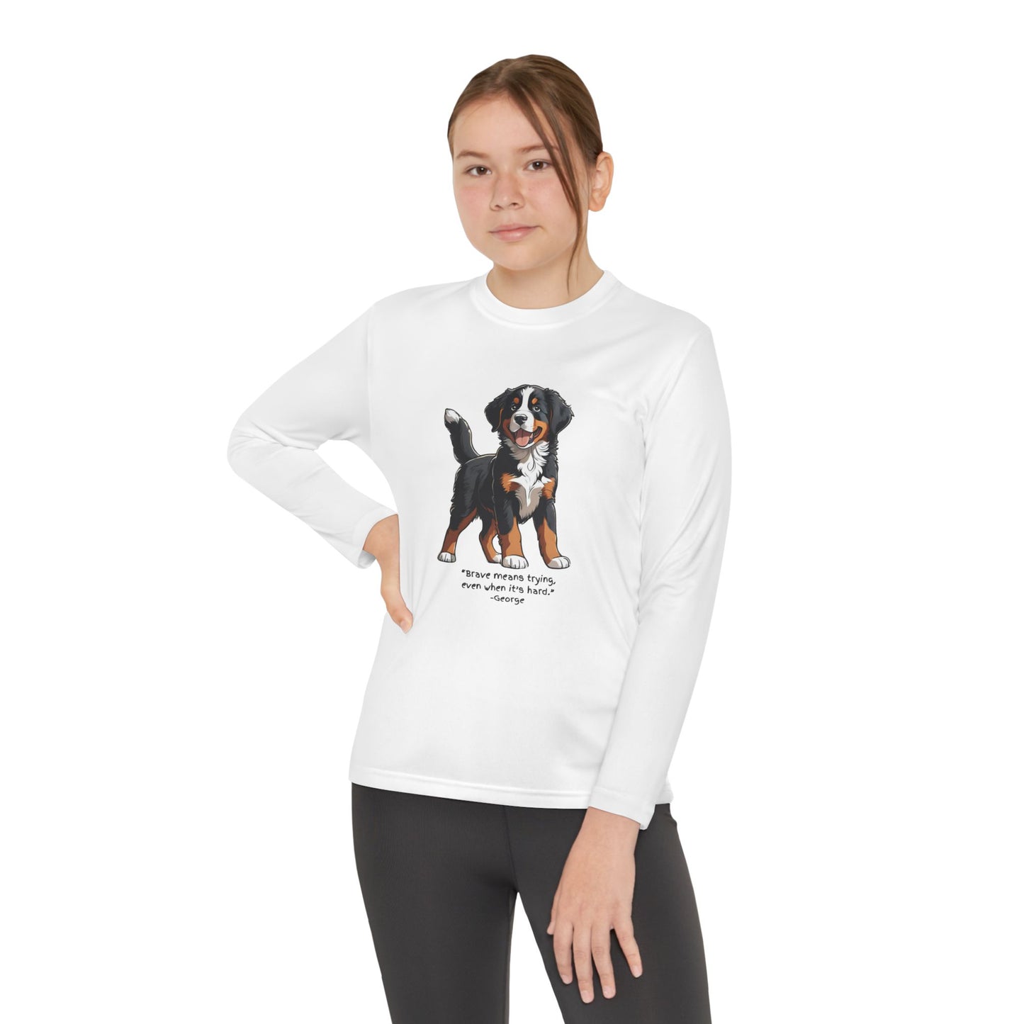 Youth Long Sleeve Tee, Featuring George from The Adventures of George and Ruby Book Series, SEL, Brave Quote