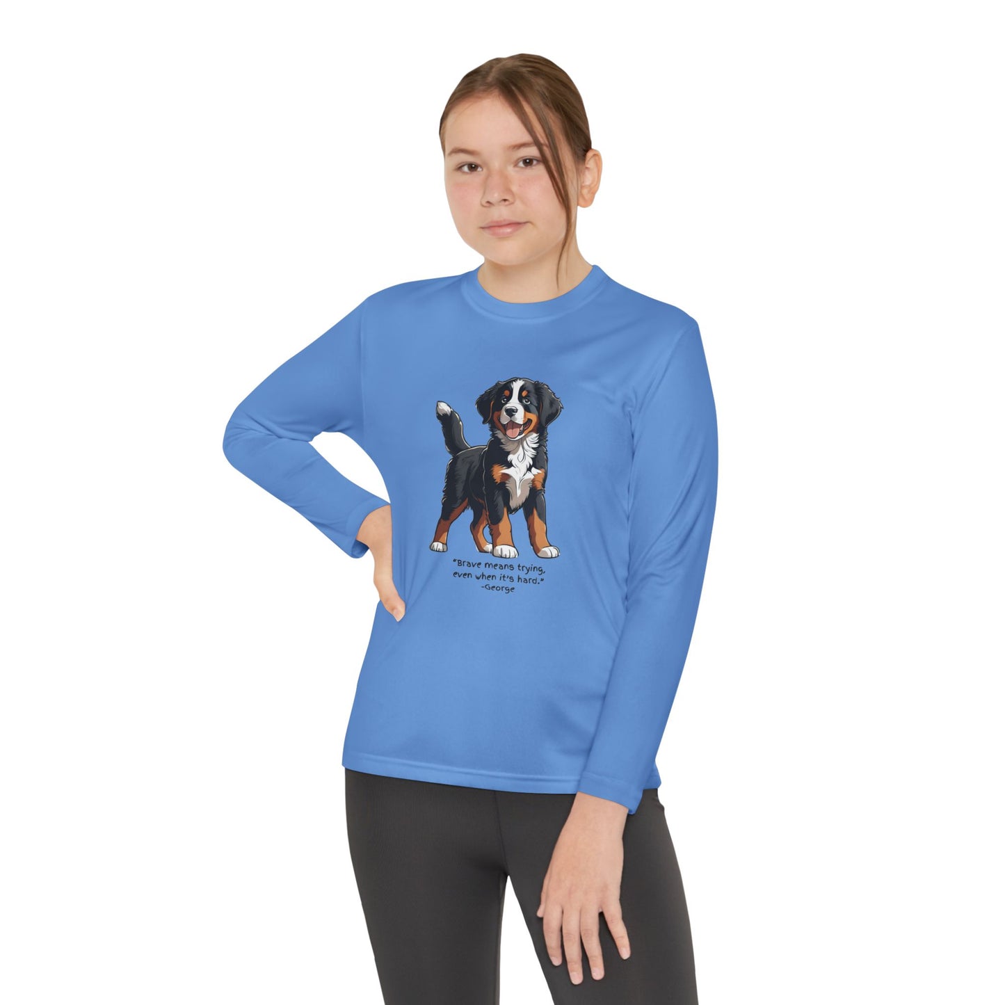 Youth Long Sleeve Tee, Featuring George from The Adventures of George and Ruby Book Series, SEL, Brave Quote
