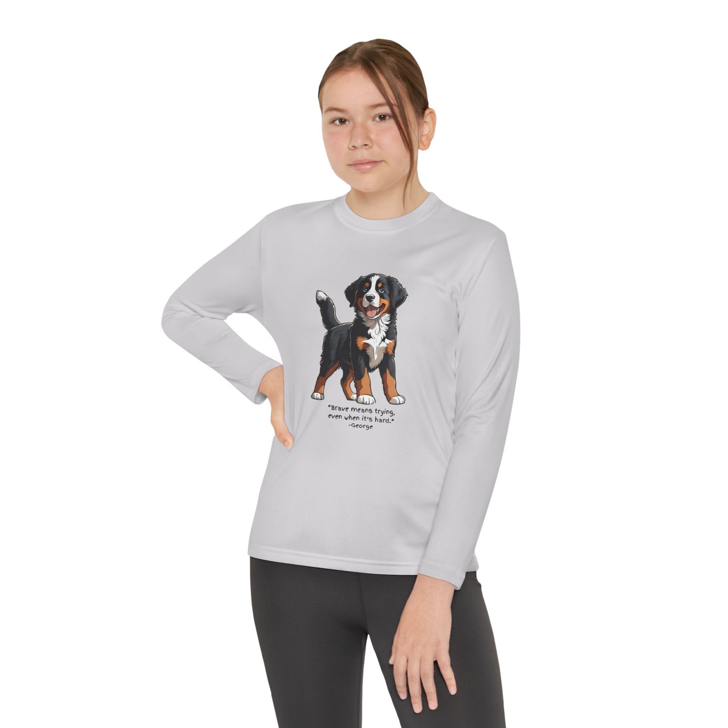 Youth Long Sleeve Tee, Featuring George from The Adventures of George and Ruby Book Series, SEL, Brave Quote