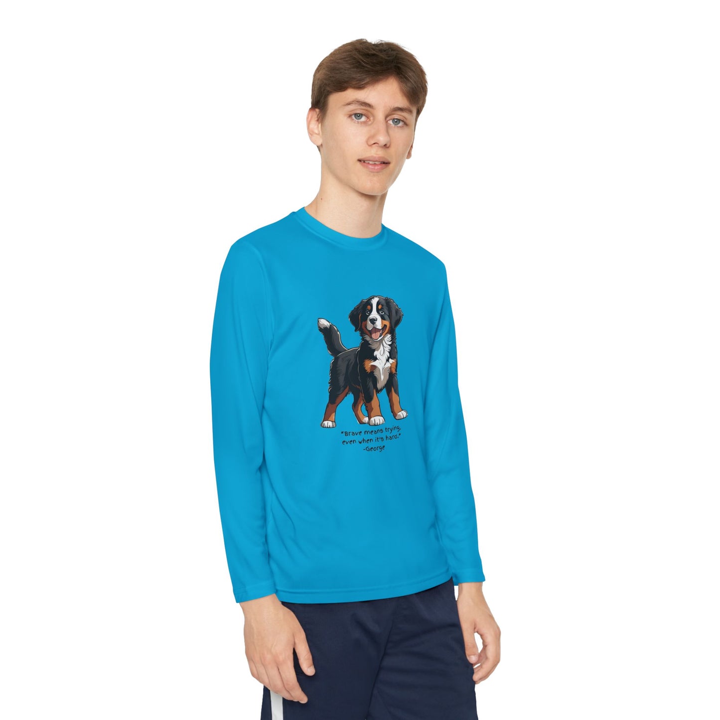 Youth Long Sleeve Tee, Featuring George from The Adventures of George and Ruby Book Series, SEL, Brave Quote