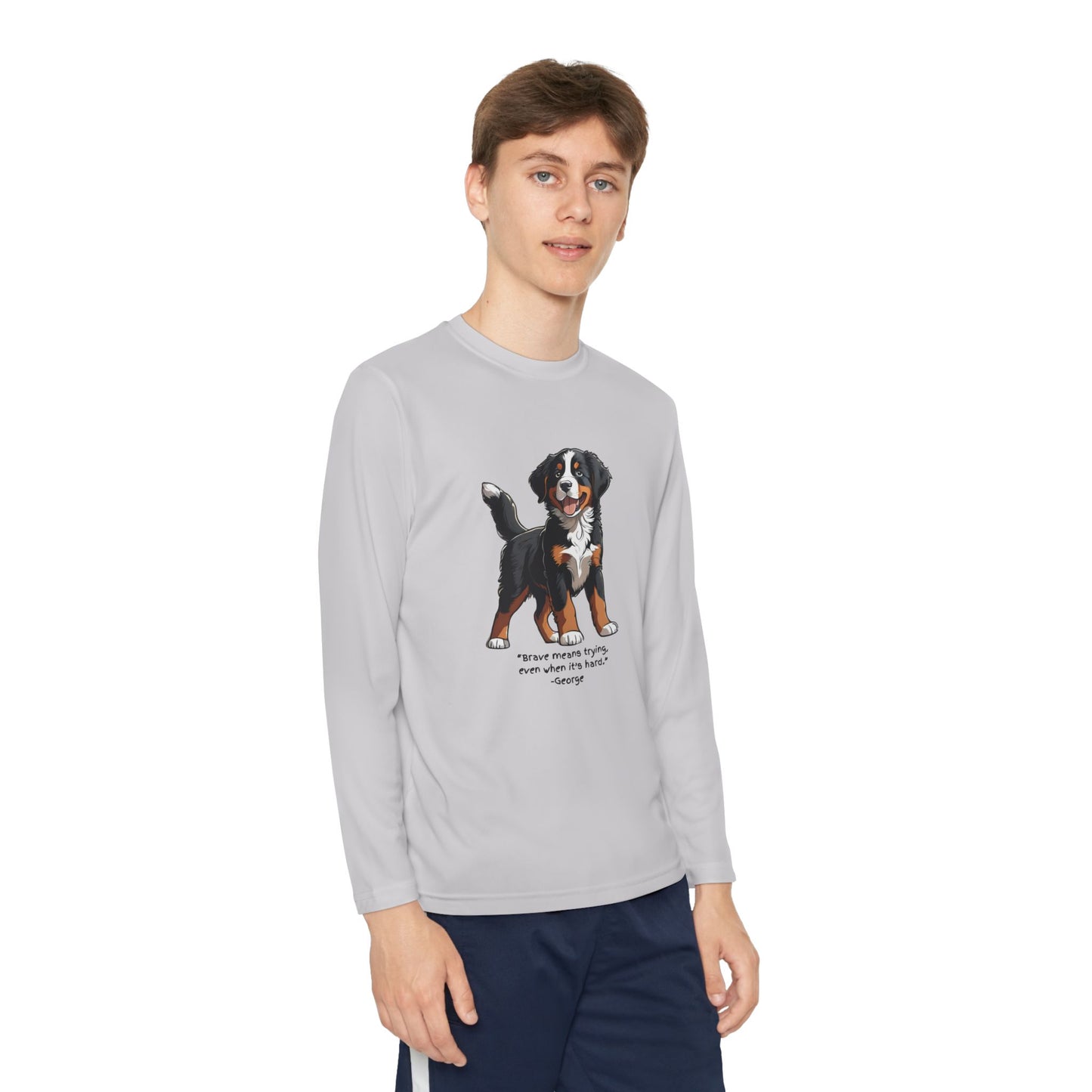 Youth Long Sleeve Tee, Featuring George from The Adventures of George and Ruby Book Series, SEL, Brave Quote