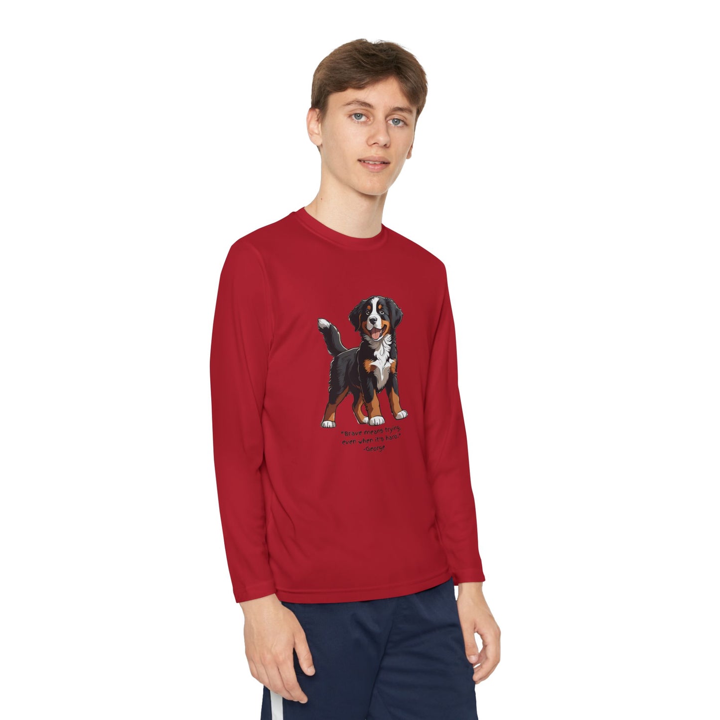 Youth Long Sleeve Tee, Featuring George from The Adventures of George and Ruby Book Series, SEL, Brave Quote